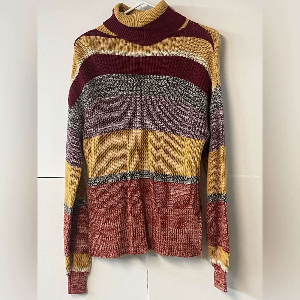Urban Outfitters Multi Color Oversized Boxy Striped Turtleneck Knit Sweater Boho